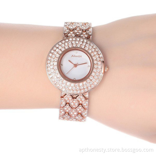 Women Quartz Bangle Watch with 264 Rhinestones Apt-W0809